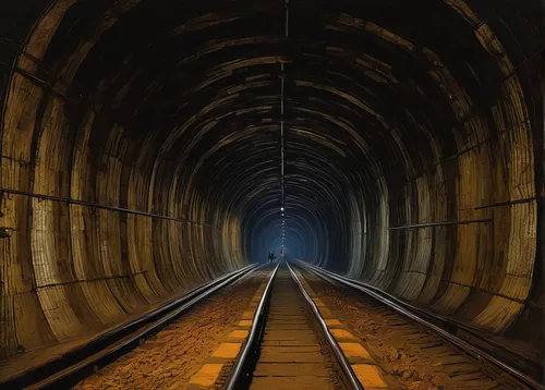 railway tunnel,train tunnel,canal tunnel,tunnel,lötschberg tunnel,slide tunnel,underground cables,underground,wall tunnel,vanishing point,funicular,tube,underground car park,subway system,south korea subway,railway line,train track,railroad,descent,railway track,Art,Artistic Painting,Artistic Painting 49