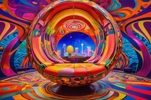 psychedelic art,panoramical,colorful spiral,psychedelic,ufo interior,3d fantasy,toilet seat,hallucinogenic,kaleidoscope art,magic hat,wormhole,musical dome,kaleidoscope website,portals,fantasy world,washroom,toilet,colorful tree of life,teacups,attraction theme,Conceptual Art,Oil color,Oil Color 23