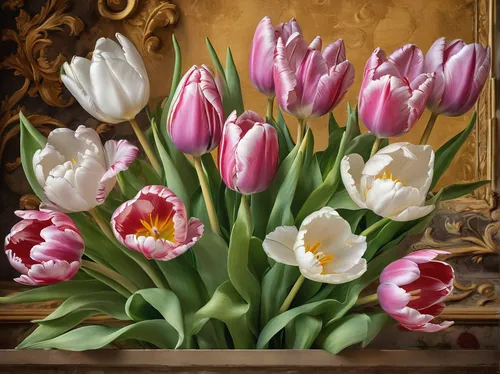 tulips,pink tulips,tulip flowers,tulip bouquet,two tulips,tulip background,tulipa,still life of spring,tulipa tarda,siam tulip,flower painting,wild tulips,orange tulips,pink tulip,tulip white,white tulips,tulip blossom,tulip,lady tulip,tulipa humilis,Art,Classical Oil Painting,Classical Oil Painting 01