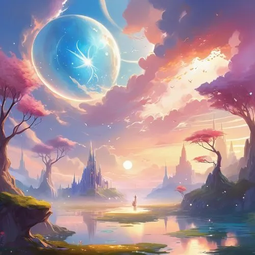 fantasy landscape,fantasia,fairy world,fantasy picture,fantasy world,dream world,3d fantasy,futuristic landscape,moon and star background,landscape background,mushroom landscape,fantasy art,world digital painting,skyflower,cg artwork,star winds,dreamland,starscape,magical adventure,an island far away landscape,Illustration,Realistic Fantasy,Realistic Fantasy 01