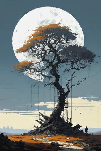 isolated tree,lone tree,old tree,the japanese tree,lunar landscape,ghost forest,old earth,painted tree,strange tree,broken tree,dragon tree,dead tree,magic tree,bonsai,tree and roots,tree house,floating island,tangerine tree,tree thoughtless,old tree silhouette,Conceptual Art,Sci-Fi,Sci-Fi 01