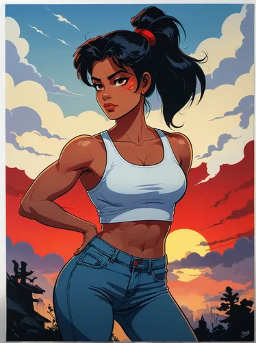 sunset glow,dusk background,rosa ' amber cover,muscle woman,moana,aloha,sunset,jasmine,cuba background,bahama mom,mulan,crop top,mai tai,crop,retro girl,maya,sunsets,honolulu,tumblr icon,tiana,Art,Artistic Painting,Artistic Painting 37