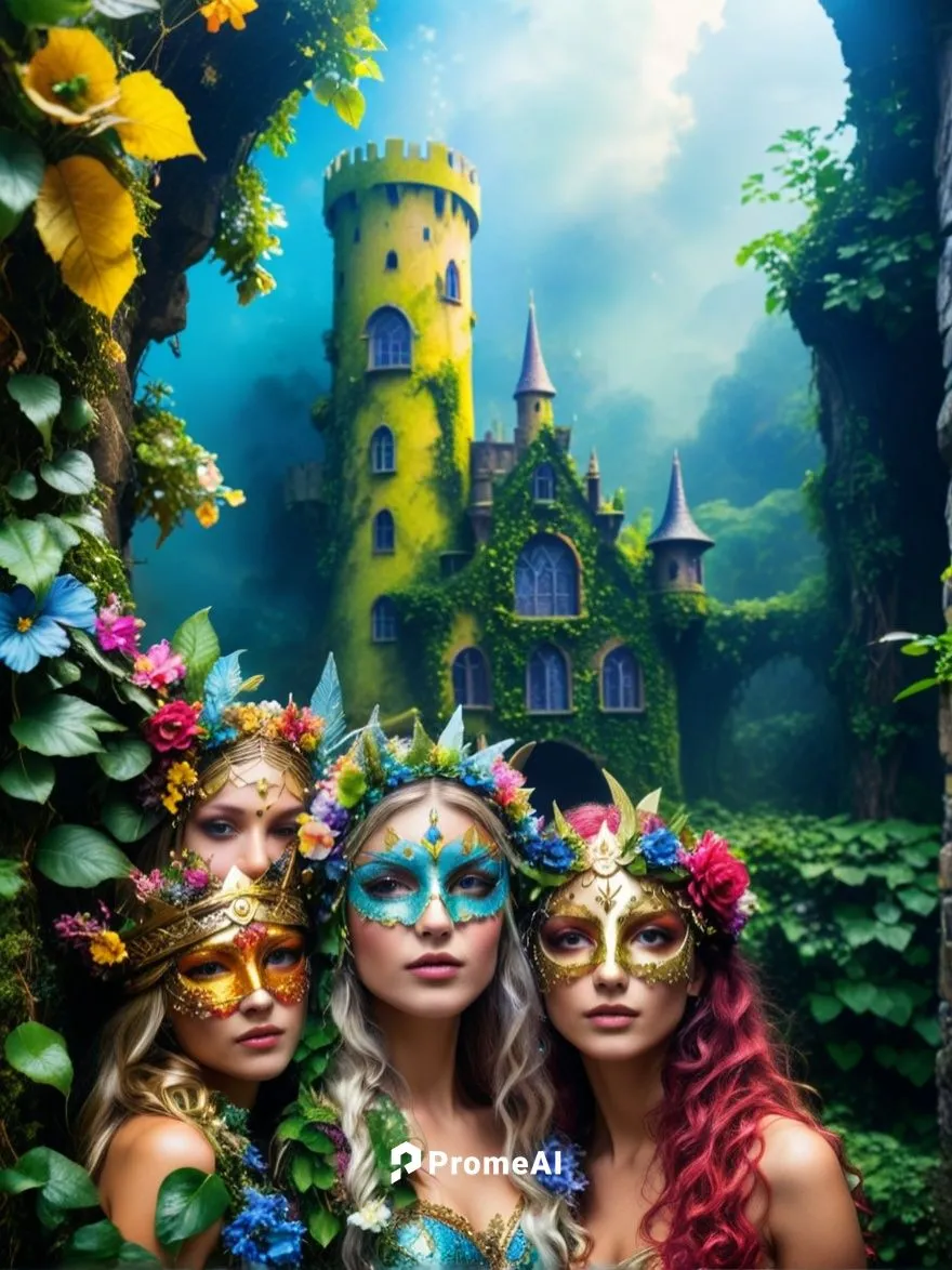 A group of fairies don their own costumes and form a hedge group as they join a group in the enchanting fairy tale of Tale Castle.,fairyland,fantasy picture,fairy world,mermaid background,dryads,naiad