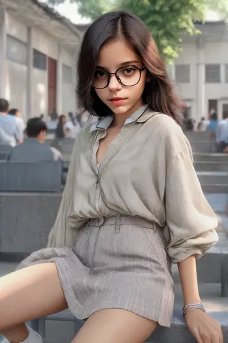 girl sitting,librarian,female doll,girl in a historic way,model doll,female model,child model,fashion doll,child in park,japanese doll,art model,3d rendered,anime 3d,photo model,kamini,asian woman,kids glasses,realdoll,asian girl,relaxed young girl,Photography,Realistic