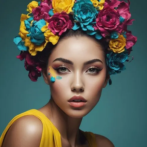 colorful floral,colorful flowers,flowerhead,beautiful girl with flowers,exotic flower,colorful roses,vibrant color,vibrantly,splash of color,women's cosmetics,neon makeup,rankin,cosmetics,harmony of color,beautifying,girl in flowers,wreath of flowers,flower art,flower mix,flowered,Photography,Artistic Photography,Artistic Photography 05