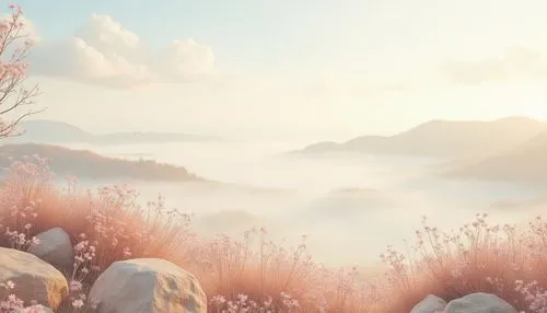 arrietty,sakura background,meadow in pastel,spring background,springtime background,cotton grass,mountain sunrise,japanese sakura background,landscape background,blooming field,hosoda,easter background,mountain flowers,mountain meadow,spring morning,cottongrass,alpine meadow,salt meadow landscape,mononoke,mountain flower,Photography,General,Realistic