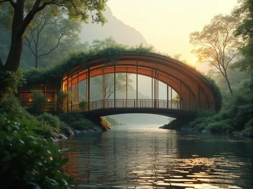 rivendell,wooden bridge,scenic bridge,adventure bridge,dragon bridge,covered bridge,futuristic architecture,rainbow bridge,soundbridge,pont,bridge,bridge arch,highway bridge,shaoming,guitar bridge,footbridge,hanging bridge,angel bridge,futuristic landscape,asian architecture,Photography,General,Realistic