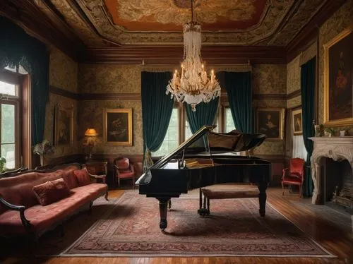 parlor,grand piano,victorian room,fortepiano,pianoforte,the piano,royal interior,villa balbianello,concerto for piano,ornate room,danish room,biedermeier,sitting room,villa cortine palace,rococo,steinway,dandelion hall,rosenkavalier,habanera,piano,Photography,Documentary Photography,Documentary Photography 07