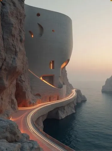 bjarke,coastal road,futuristic architecture,futuristic landscape,lebanon,futuristic art museum,Photography,General,Realistic