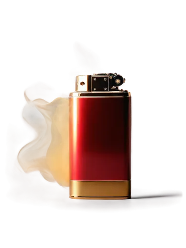 Cylindrical shape, white paper, golden filter tip, brown tobacco, red ember, smoke rising, metal lighter, detailed texture, shiny surface, morning sunlight, shallow depth of field, warm color tone, ci