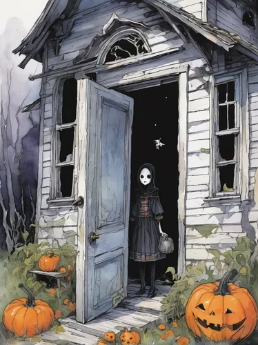 Write a spooky story involving a haunted potimarron in an abandoned house.,halloween illustration,halloween poster,halloween scene,halloween ghosts,witch house,halloween and horror,halloween backgroun