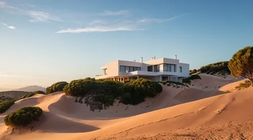 fran silvestre, sand dunes ,  lush oasis,the desert house is built atop the sand dunes,dunes house,dune ridge,dune pyla you,dune landscape,admer dune,san dunes,Photography,General,Realistic