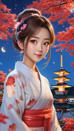 chuseok,japanese sakura background,hanbok,maiko,hanfu,sakura background,Illustration,Japanese style,Japanese Style 01