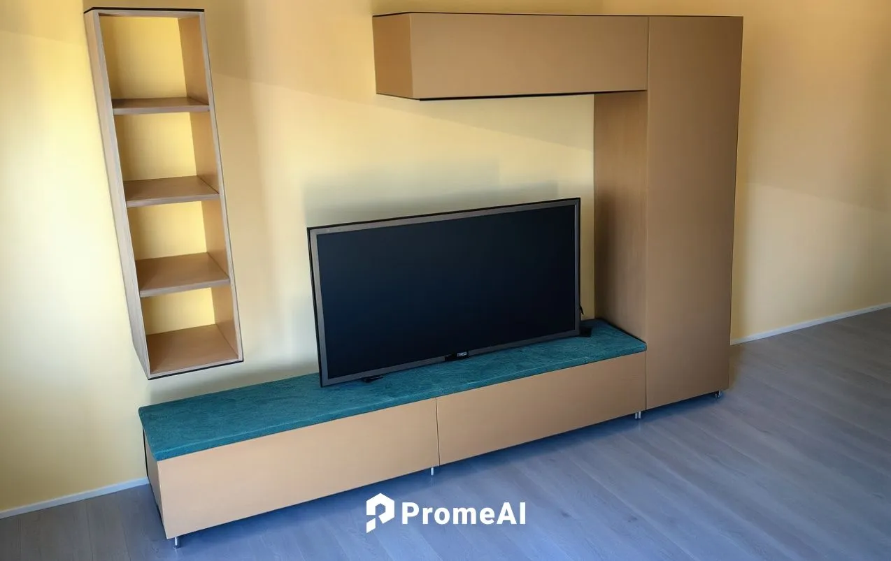 a flat screen tv on a entertainment center wall,tv cabinet,plasma tv,living room modern tv,tv set,switch cabinet,fire place,Photography,General,Realistic