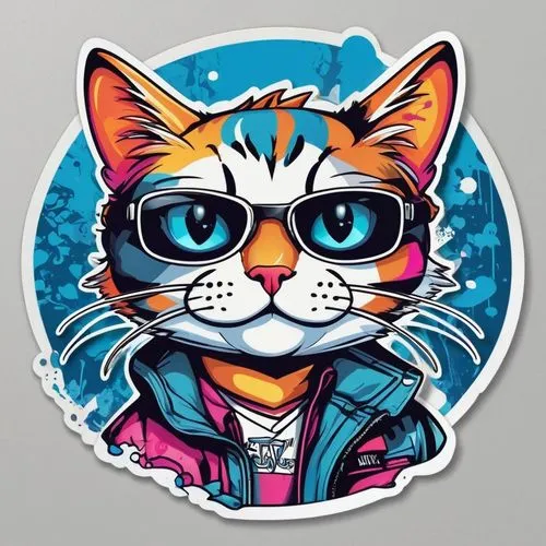 cat vector,vector illustration,cartoon cat,vector graphic,vector art,cat sparrow,vector design,dribbble,kawaii patches,tomcat,sticker,cat on a blue background,tabby cat,clipart sticker,calico cat,80's design,vector image,cat-ketch,adobe illustrator,patches,Unique,Design,Sticker