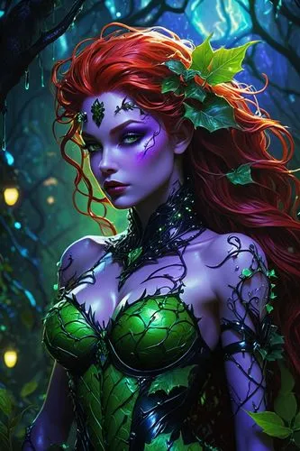 poison ivy,dryad,the enchantress,background ivy,starfire,fae,fantasy art,fantasy woman,ivy,fantasy portrait,fantasy picture,faerie,faery,sorceress,druid,thorns,medusa,rusalka,deadly nightshade,green mermaid scale,Illustration,Realistic Fantasy,Realistic Fantasy 04