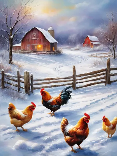 winter chickens,chicken farm,chicken yard,winter animals,chickens,flock of chickens,backyard chickens,laying hens,farm background,winter background,poultry,red hen,chicken coop,farm animals,avian flu,chicken run,farmyard,snow scene,free range chicken,pullet,Conceptual Art,Daily,Daily 32