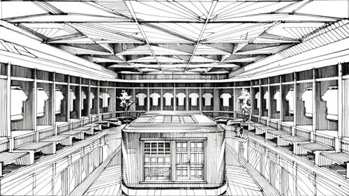 industrial hall,panopticon,escher,symmetrical,panoramical,the center of symmetry,metropolis,data center,corridor,symmetry,train station passage,factory hall,symmetric,mirror house,osaka station,subway station,elevators,empty hall,empty factory,ventilation grid,Design Sketch,Design Sketch,None