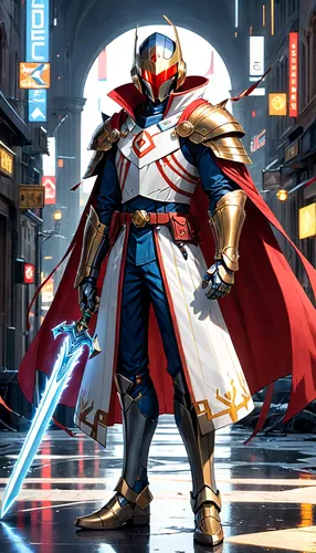 red saber,samurai,emperor,samurai fighter,templar,crusader,sheik,swordsman,thor,god of thunder,king sword,knight armor,knight,excalibur,paladin,cg artwork,knight star,iron mask hero,magneto-optical disk,matador,Anime,Anime,General