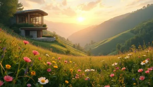 meadow,meadow landscape,mountain meadow,summer meadow,alpine meadow,house in mountains,home landscape,little house,house in the mountains,lonely house,spring meadow,mountain hut,small meadow,the valley of flowers,small house,meadow in pastel,green meadow,summer cottage,beautiful home,the cabin in the mountains,Photography,General,Realistic