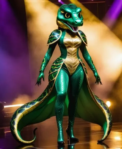 An anaconda costume for The Masked Singer,emerald lizard,missisipi aligator,saurian,wonder gecko,loukaniko,green dragon,dragon lizard,scales of justice,panther chameleon,woman frog,malagasy taggecko,l