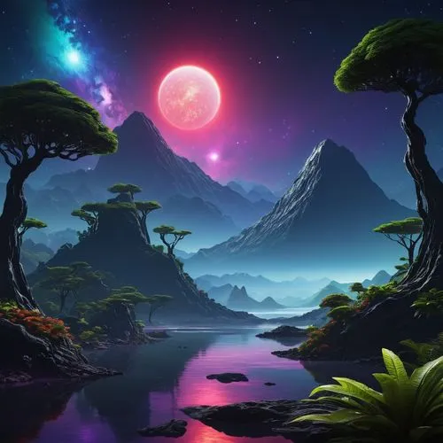 fantasy landscape,fantasy picture,alien planet,alien world,moon and star background,beautiful wallpaper,Conceptual Art,Sci-Fi,Sci-Fi 12