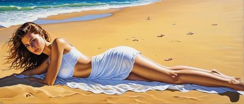 donsky,girl on the dune,beach landscape,oil painting,art painting,photorealist,peinture,oil painting on canvas,pintura,pintor,white sandy beach,italian painter,beach towel,pittura,beach background,fischl,sand art,white sand,beach scenery,photo painting,Illustration,Paper based,Paper Based 12