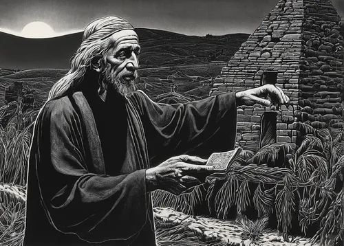 moses,jrr tolkien,magus,biblical narrative characters,persian poet,the abbot of olib,man with a computer,pythagoras,man praying,abraham,hieromonk,bible pics,book illustration,archimandrite,lord who rings,sci fiction illustration,the wizard,bedouin,old testament,twelve apostle,Conceptual Art,Daily,Daily 19