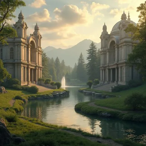 rivendell,fantasy landscape,naboo,citadels,imperial shores,fantasy picture,gondolin,ancient city,arcadia,water palace,theed,nargothrond,the ancient world,egyptian temple,artemis temple,dorne,themyscira,beleriand,neoclassical,wallachians,Photography,General,Realistic