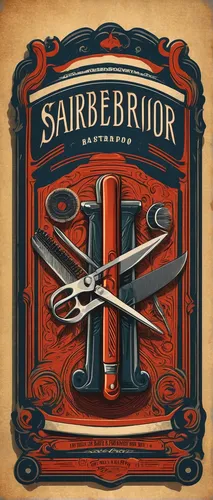 Design a vintage barbershop logo with a classic razor and scissors.,sailor's knot,sabre,ship's wheel,carabiner,barbershop,tambourine,borador,barber,razor ribbon,barbeque,cd cover,scabbard,steam icon,s