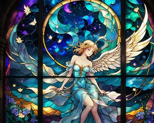 stained glass,stained glass window,fairie,fairy galaxy,stained glass pattern,seraphim,baroque angel,stained glass windows,peignoir,art nouveau frame,seraph,celestial,constellation swan,angel playing the harp,sylph,cantarella,star illustration,starcatchers,constellation lyre,undine,Unique,Paper Cuts,Paper Cuts 08