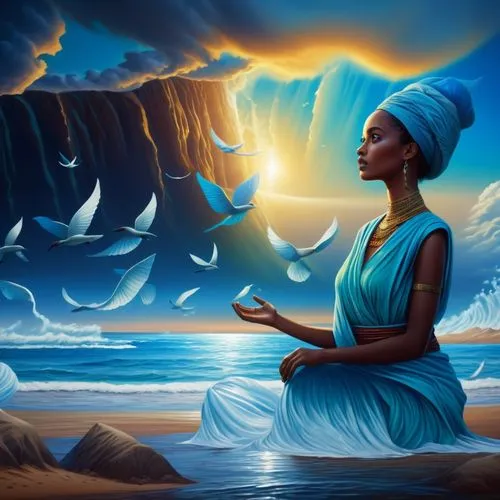 candomble,oshun,african woman,umoja,african art,mother earth,Illustration,Realistic Fantasy,Realistic Fantasy 25