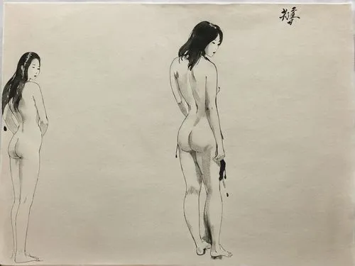 hoshihananomia,male poses for drawing,foujita,butoh,baishi,figure group,figure,woman's backside,female body,anthropometry,ryohei,zuoying,sumi,white figures,desnuda,nudo,postures,kimoto,japanese art,woman's legs,Illustration,Paper based,Paper Based 30