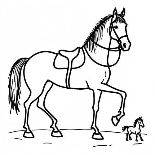 a coloring page with a horse and small dog,dressage,riding lessons,horsemanship,coloring pages,gaited,draft horse,Design Sketch,Design Sketch,Rough Outline