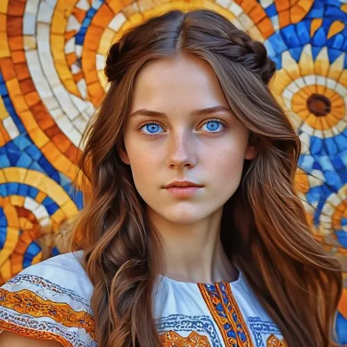 heterochromia,blue eyes,girl portrait,ukrainian,beautiful young woman,young woman,portrait of a girl,pretty young woman,women's eyes,boho,blue eye,portrait background,woman portrait,ojos azules,eurasian,beautiful girl with flowers,denim background,beautiful face,madeleine,mystical portrait of a girl,Photography,General,Realistic