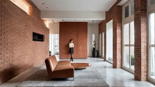 modern red brick living room interiot,red bricks,red brick,corten steel,sand-lime brick,red brick wall,wall of bricks,brickwork,redbrick,contemporary decor,hallway space,brick block,hallway,brick back