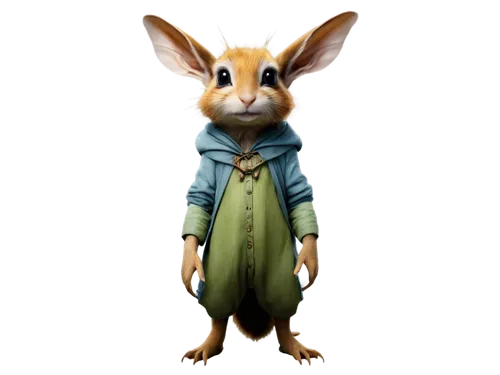 Transparent background, high-resolution PNG, solo, colorful, vibrant, detailed textures, realistic, HD, 3/4 composition, soft focus, ambient light, cinematic lighting.,peter rabbit,jerboa,jack rabbit,