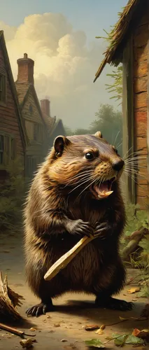 splinter,common opossum,rocket raccoon,virginia opossum,beaver rat,anthropomorphized animals,north american raccoon,polecat,opossum,game illustration,raccoon,nutria,badger,coatimundi,bush rat,raccoons,musical rodent,muskrat,beavers,beaver,Art,Classical Oil Painting,Classical Oil Painting 06