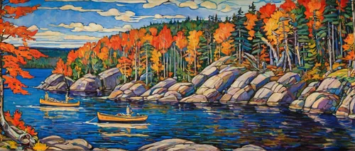 robert duncanson,boat landscape,split rock,coastal landscape,david bates,fall landscape,river landscape,autumn landscape,beach landscape,painting technique,canoes,sailboats,quebec,two jack lake,escarpment,fall foliage,boats,post impressionism,tapestry,high mountain lake,Illustration,Vector,Vector 16