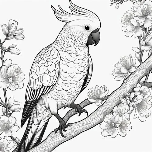 ornamental bird,flower and bird illustration,line art birds,an ornamental bird,line art animal,bird illustration,Illustration,Black and White,Black and White 04