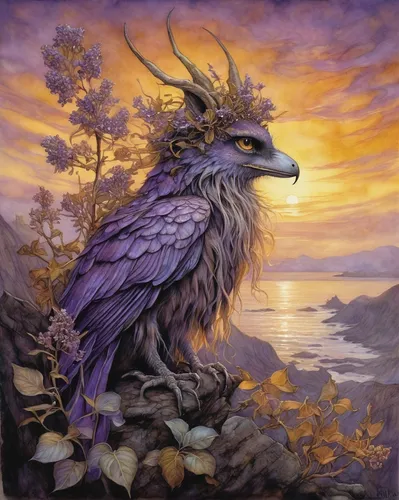 gryphon,the hummingbird hawk-purple,purple landscape,fantasy art,griffin,fantasy picture,kaffir horned raven,sea head eagle,mongolian eagle,merlin,king of the ravens,bird painting,forest dragon,eagle head,painted dragon,la violetta,hare of patagonia,griffon bruxellois,pegasus,fae,Illustration,Realistic Fantasy,Realistic Fantasy 14