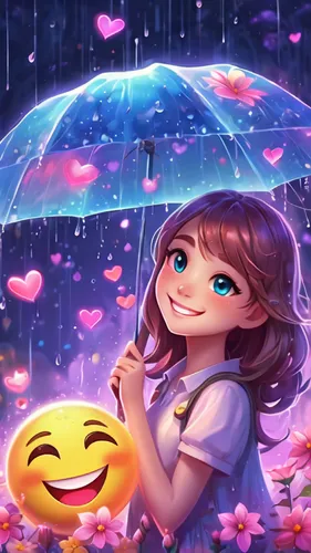 monsoon banner,cute cartoon image,raindops,in the rain,emojicon,emoji,little girl with umbrella,rain,raining,cherry blossom in the rain,rain lily,cute cartoon character,the sun and the rain,children's background,umbrella,a girl's smile,heavy rain,rains,romantic look,emojis,Illustration,Realistic Fantasy,Realistic Fantasy 01