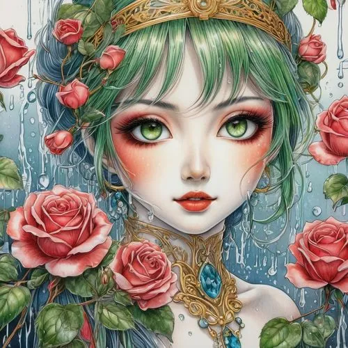 amano,oriental princess,water rose,rose flower illustration,rosa 'the fairy,fantasy portrait,fairy queen,porcelain rose,eglantine,rosa ' amber cover,fantasy art,rosa ' the fairy,faery,white rose snow queen,winter rose,raindrop rose,rosa,rosebushes,fairy tale character,boho art,Conceptual Art,Daily,Daily 17