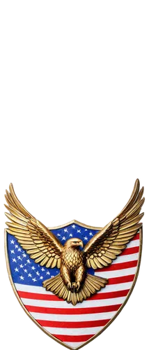 Seal of the United States, golden eagle, shield, olive branch, arrows, stars, bald eagle, strong wings, sharp talons, detailed feathers, American flag pattern, blue and red colors, metallic texture, 3