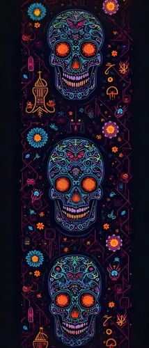 some kind of design that is in the dark,sugar skull,day of the dead frame,sugar skulls,muertos,neon ghosts,day of the dead icons