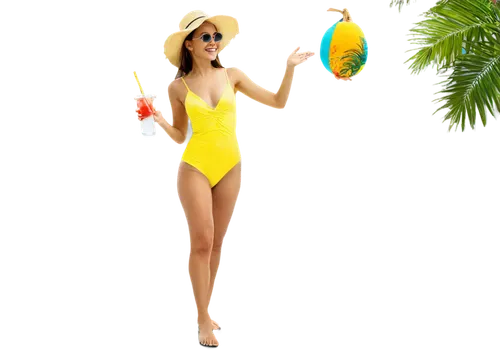 summer clip art,yellow sun hat,beach ball,lemon background,holding a coconut,summer items,palm tree vector,water polo ball,one-piece swimsuit,summer background,beach background,coconut hat,womans seaside hat,coconut water,coconut tree,mock sun hat,female swimmer,sun protection,ordinary sun hat,summer foods,Conceptual Art,Fantasy,Fantasy 05