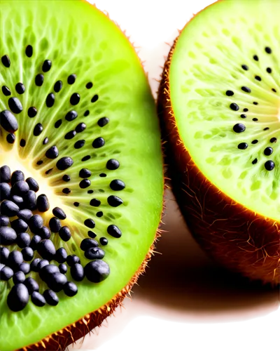 Green kiwi flesh, fuzzy brown skin, half-cut, juicy pulp, tiny black seeds, soft natural light, shallow depth of field, warm color tone, 3/4 composition, still life, realistic texture, detailed close-