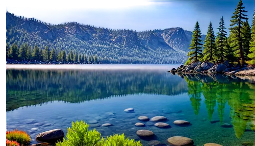 beautiful lake,alpine lake,heaven lake,lake tahoe,high mountain lake,mountainlake,mountain lake,background view nature,temperate coniferous forest,lassen volcanic national park,beautiful landscape,green trees with water,landscape background,emerald lake,glacial lake,landscapes beautiful,nature landscape,calm water,morskie oko,tropical and subtropical coniferous forests,Art,Classical Oil Painting,Classical Oil Painting 06