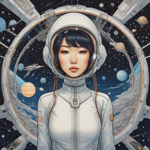 astronaut,spacesuit,space art,sci fiction illustration,astronautics,space-suit,heliosphere,space suit,sidonia,cosmonaut,andromeda,earth rise,spacefill,scifi,saturn,astro,lunar,space,astronauts,cosmos,Illustration,Japanese style,Japanese Style 15