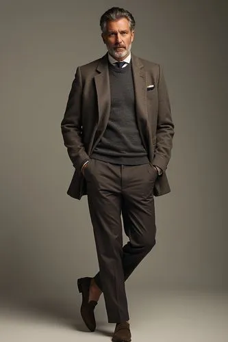 Fashion Model,a man wearing a brown suit and tie standing on a gray background,quast,caviezel,kocaman,purefoy,bocelli,bauza,Photography,Fashion Photography,Fashion Photography 01